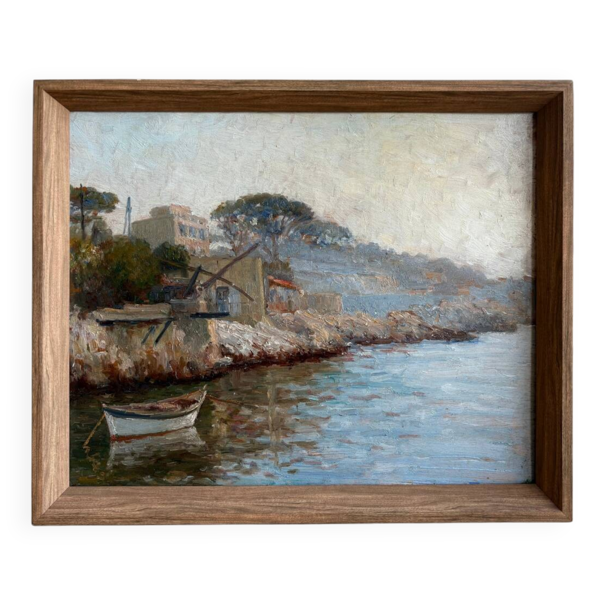The tide gauge, oil on wood, seascape in Marseille, 20th century