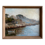 The tide gauge, oil on wood, seascape in Marseille, 20th century