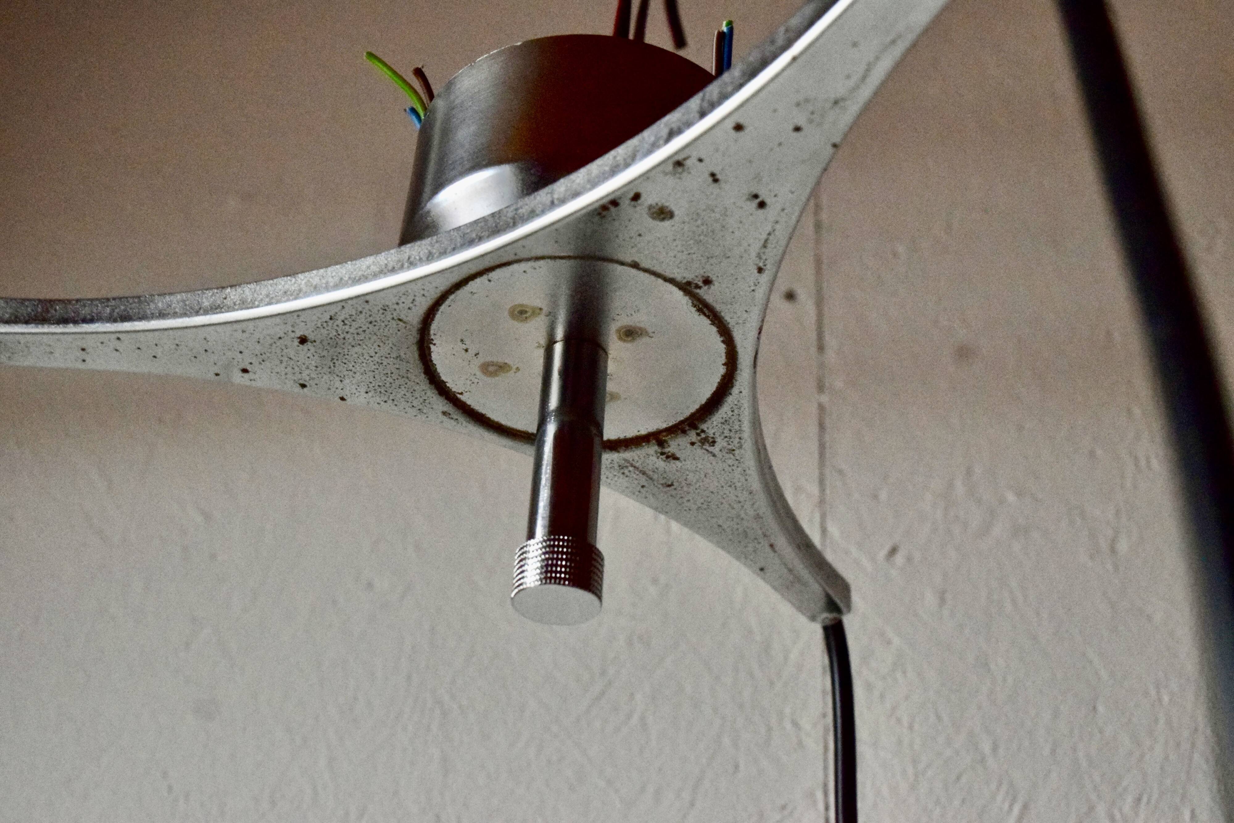 Triple vintage pendant light in molded glass, chrome metal and orange plastic - Space Age Design