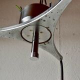 Triple vintage pendant light in molded glass, chrome metal and orange plastic - Space Age Design