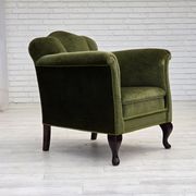 1950s, Danish armchair, green furniture velour, ash wood legs.