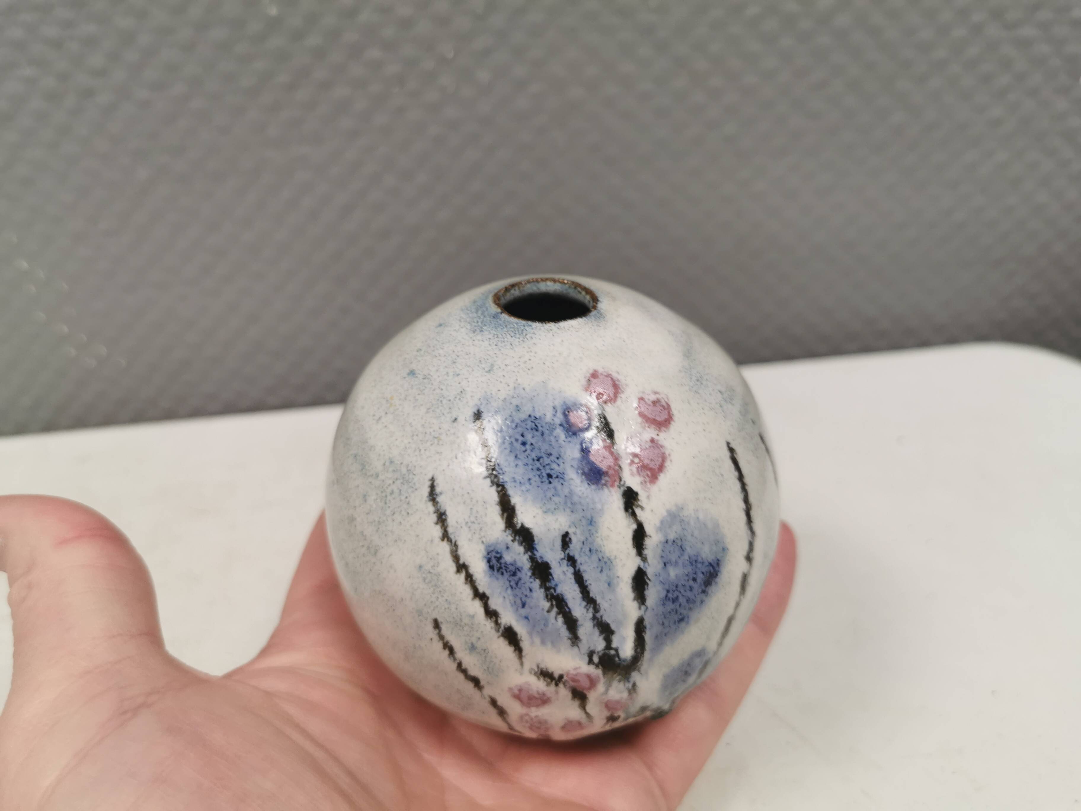 A beautiful little spherical vase from Danish Barholt Ceramics, 1970s–80s.