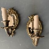 Pair of antique bronze candle holders