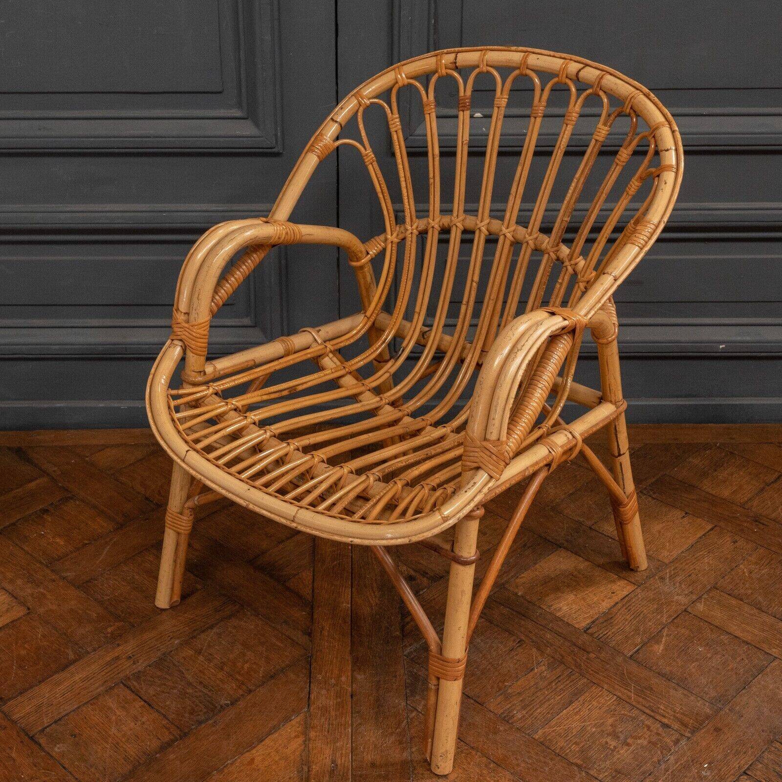 Suite of three rattan armchairs 1960 with original patina