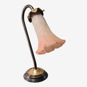 Lampe de chevet 1920  a 40 art deco avec sa tulipe saumon, 29x20