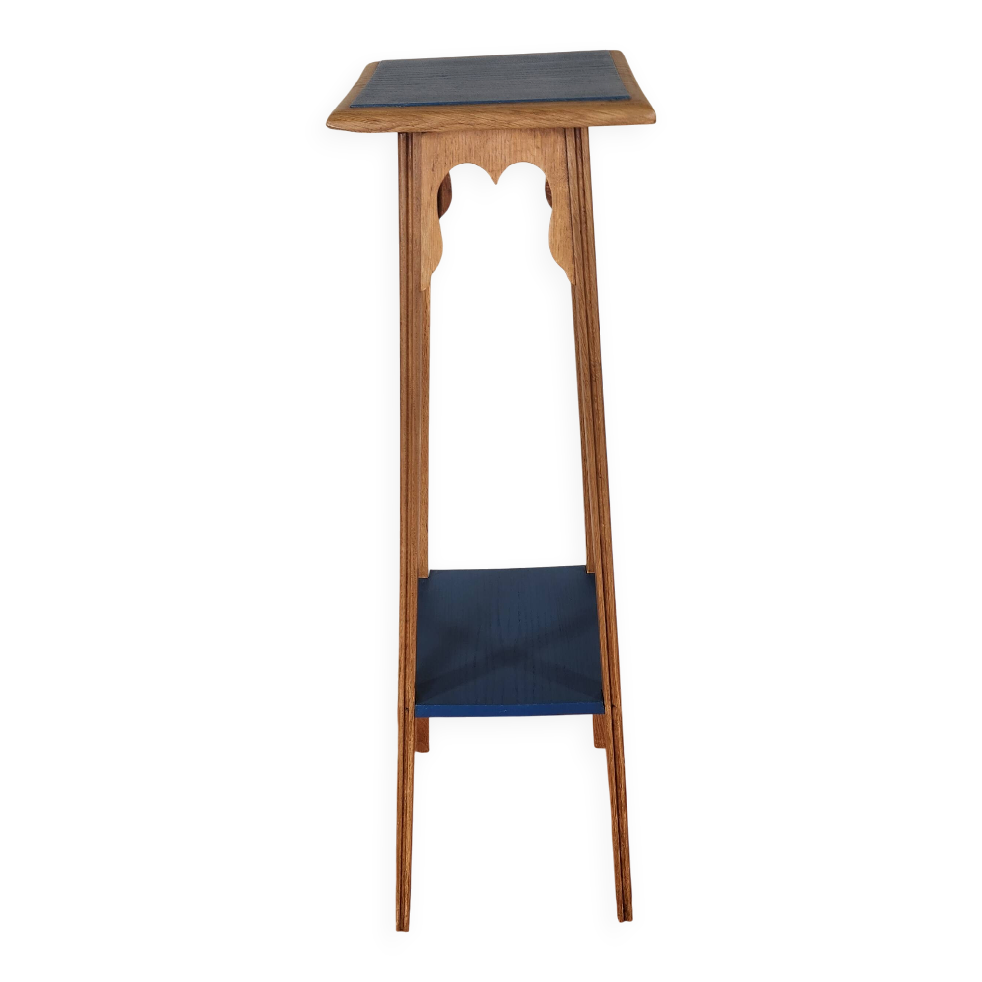 Deep Blue Wood Side Table with 2 Shelves Renovated
