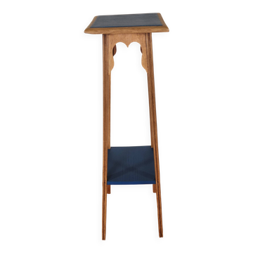 Deep Blue Wood Side Table with 2 Shelves Renovated