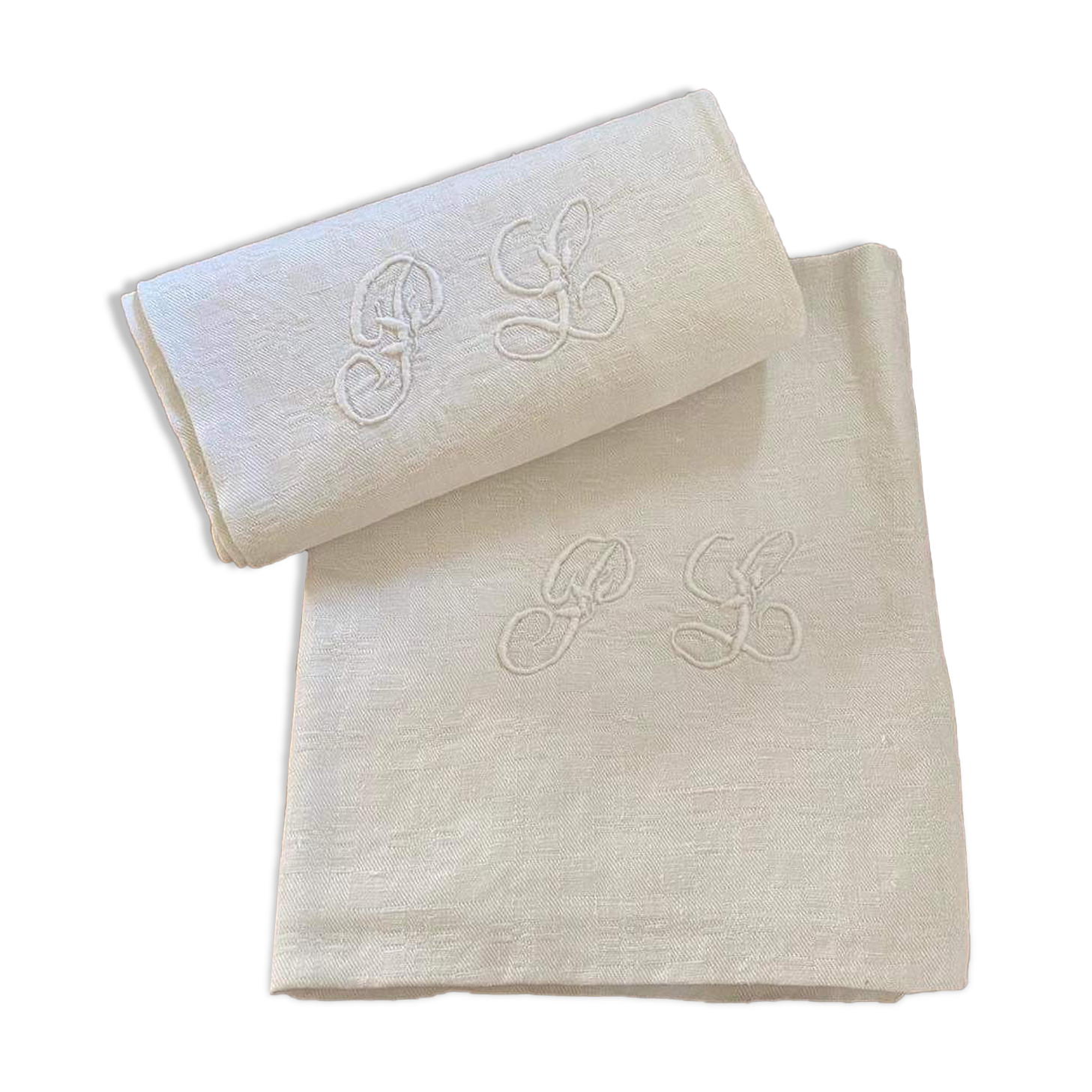 Damask cotton tea towels monogram LP.