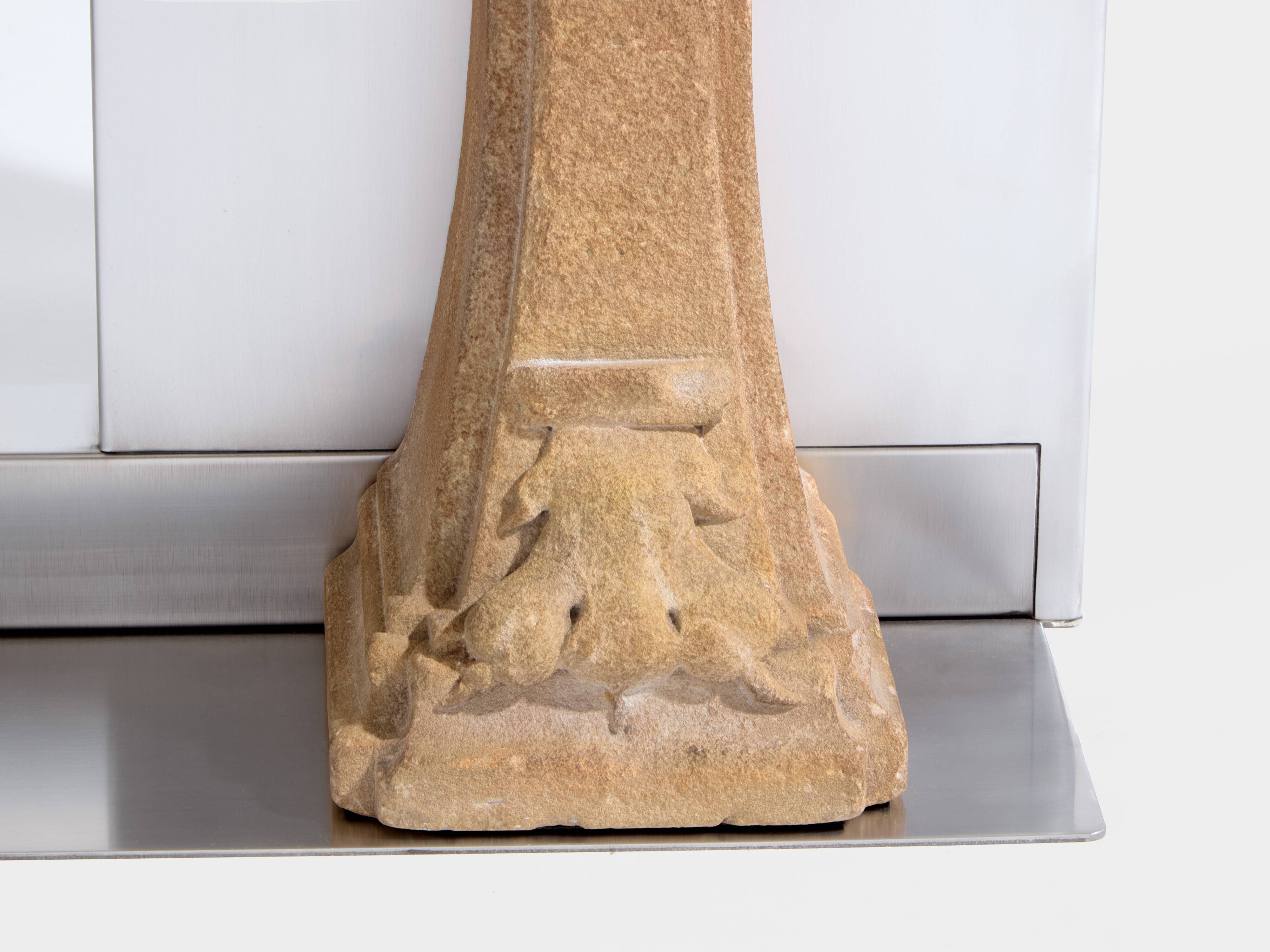 Maison Jansen fireplace mantel brushed steel cut stone 1968