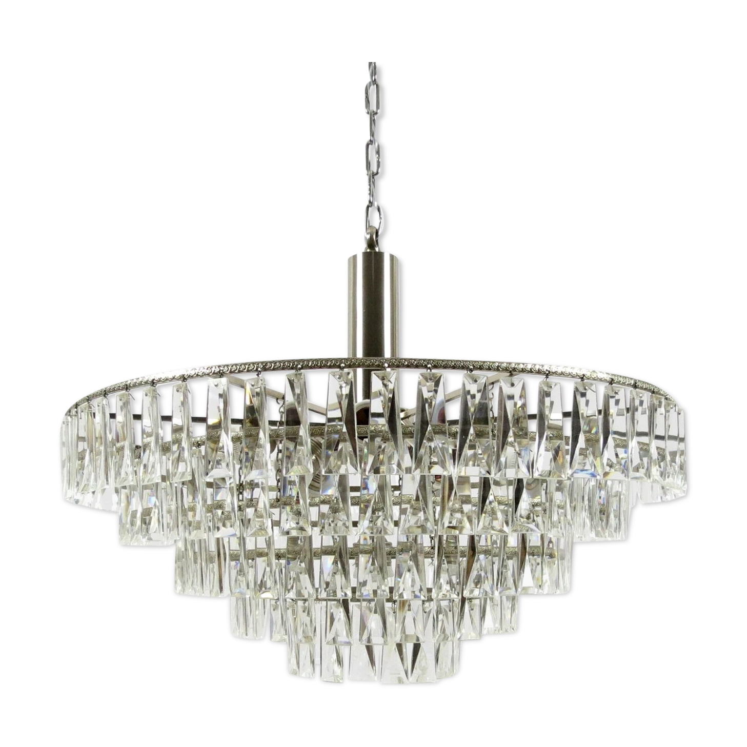 Glass and chrome metal chandelier, 1960