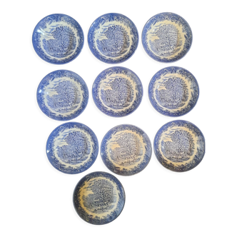 10 hollow plates, Churchill English Faience