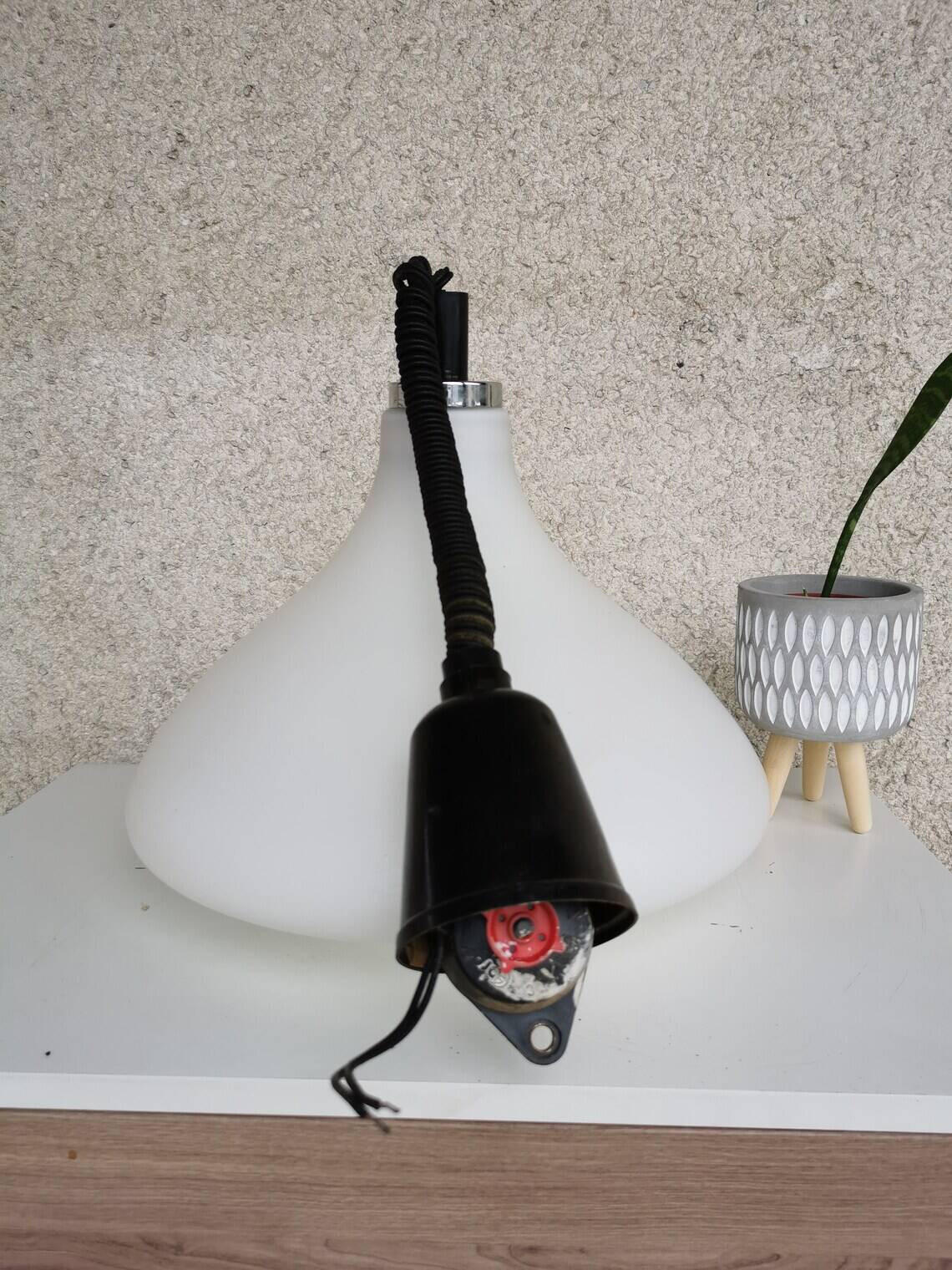 Vintage White Glass Pendant Lamp Ceiling Light Meblo Style Yugoslavia made