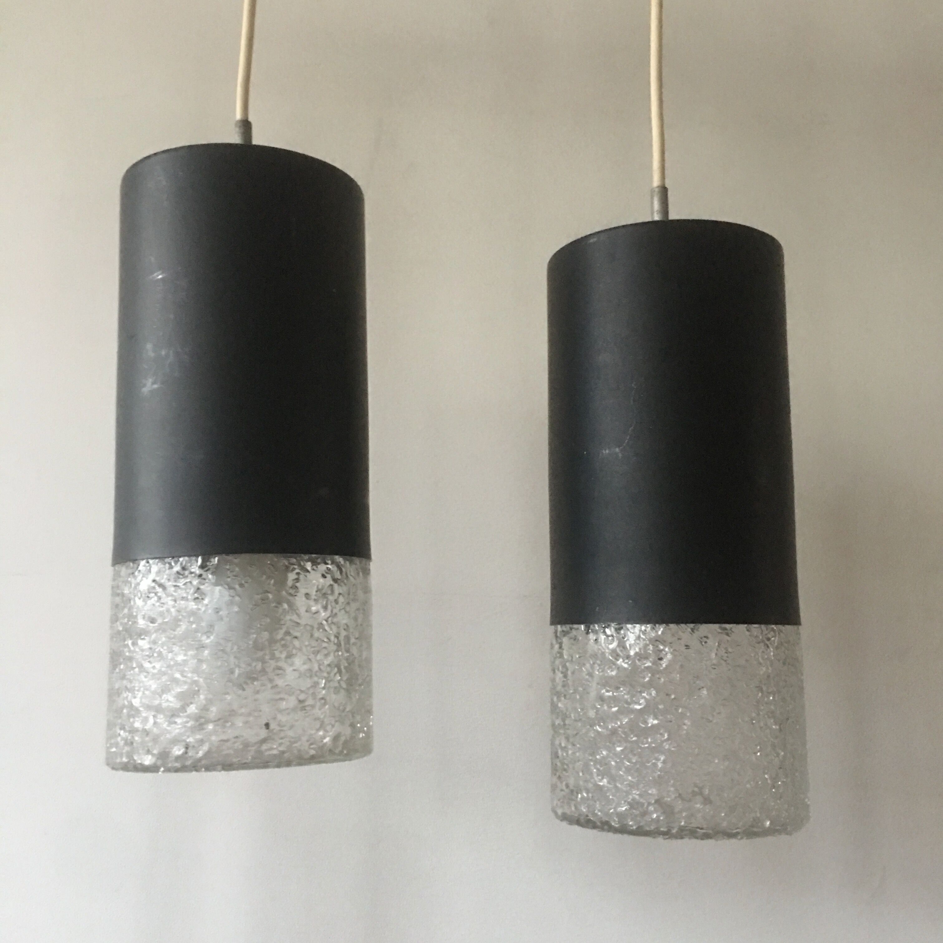 Pair of wall lamps in glass and metal 1960