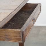 Table à manger ancienne en chêne français du début du XIXe siècle avec 2 tiroirs