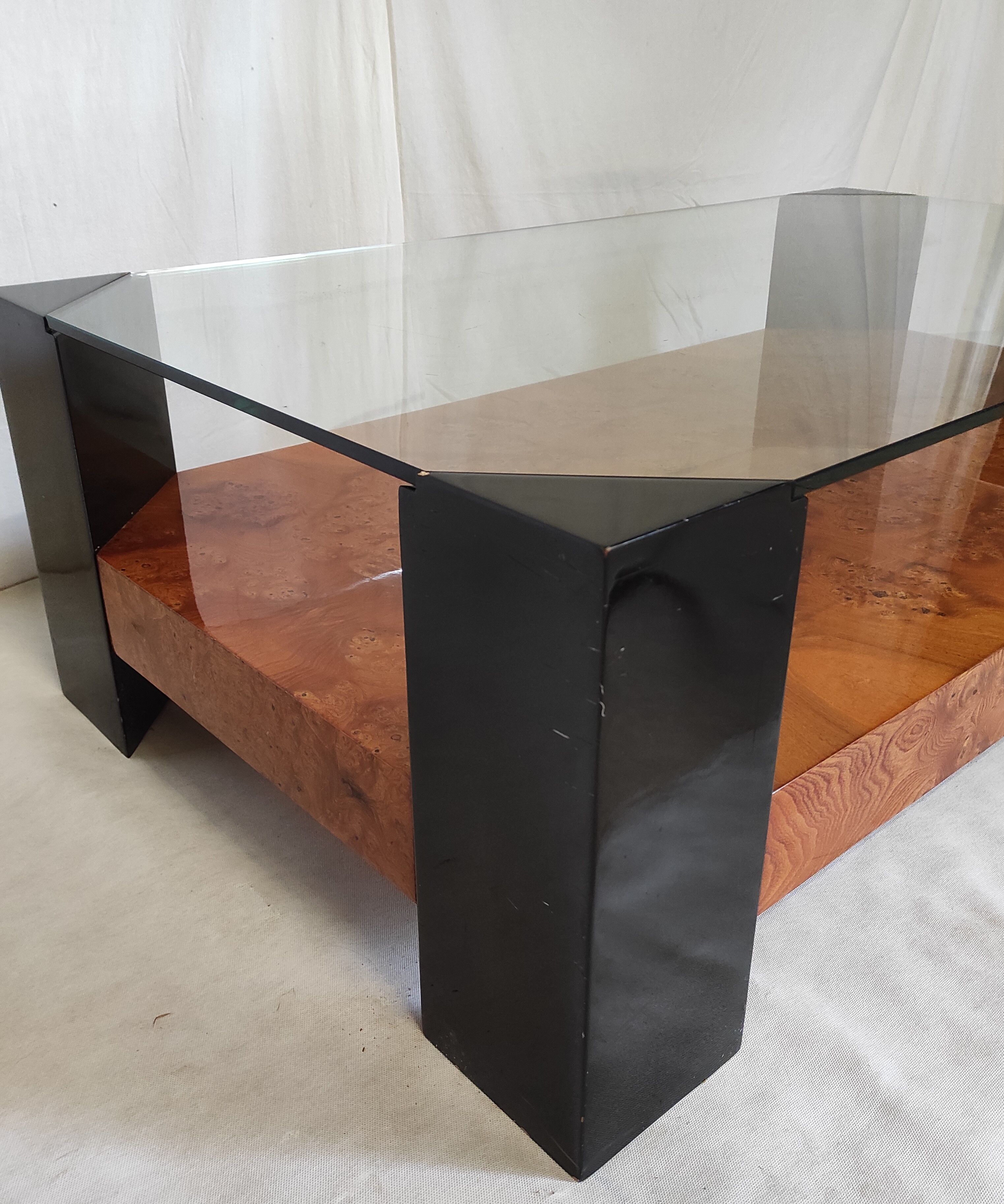 Elm magnifying glass low table circa 1980