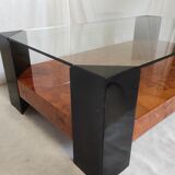 Elm magnifying glass low table circa 1980