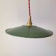 Trio of enameled sheet metal pendant lights