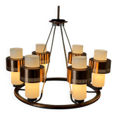 Suspension à 6 bras en métal cuivré et verre, années 1960, Allemagne