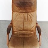 Berg Furniture Teak&Leather swivel Highback Lounge Chair