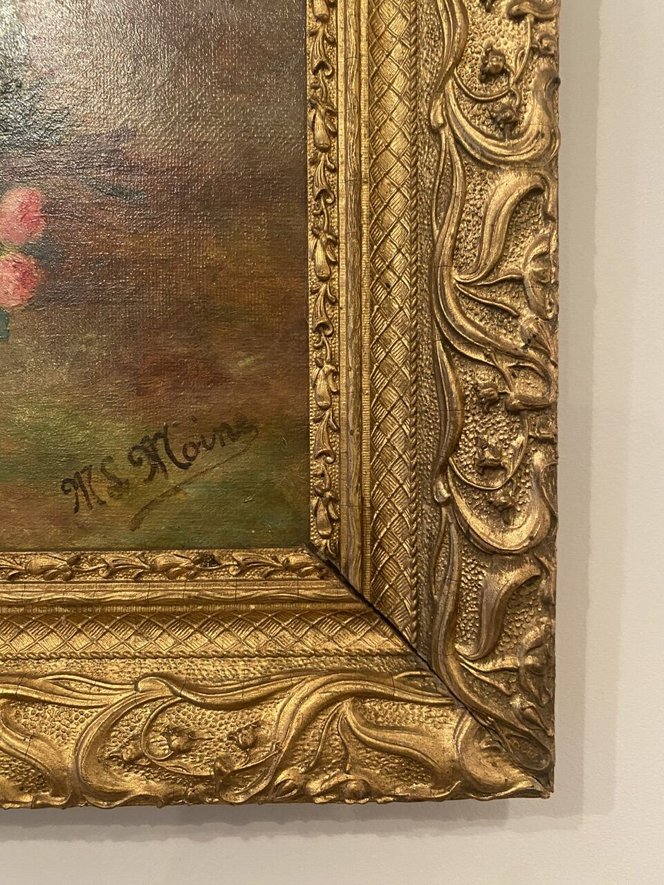 Old painting, still life, signed Monk, late nineteenth century early twentieth century