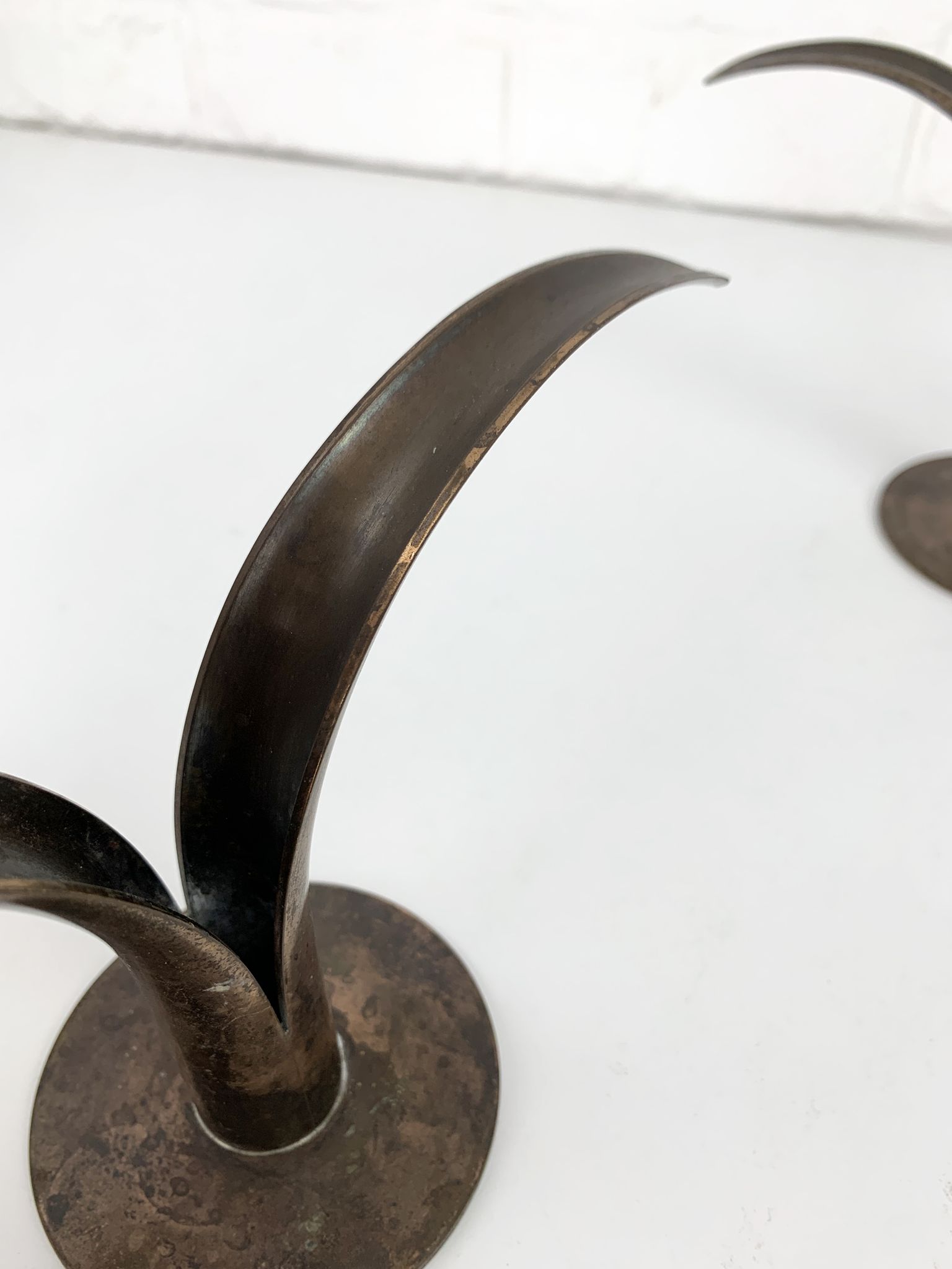 Pair of Lily brass candle holders, Ystad Metall, Sweden, design Ivar Ålenius Björk