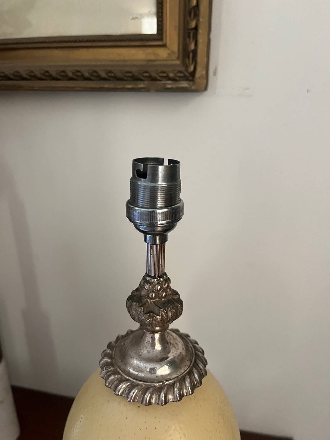 Silver-plated metal and ostrich egg lamp base, late 20th century