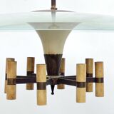 Curved glass disk chandelier. Italy 1950s