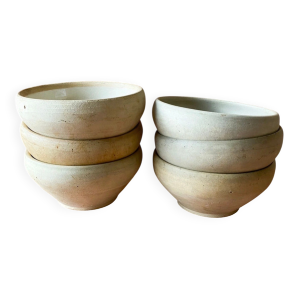 6 Calottes / Petits Saladiers Anciens en Grès Vernissé Style Digoin