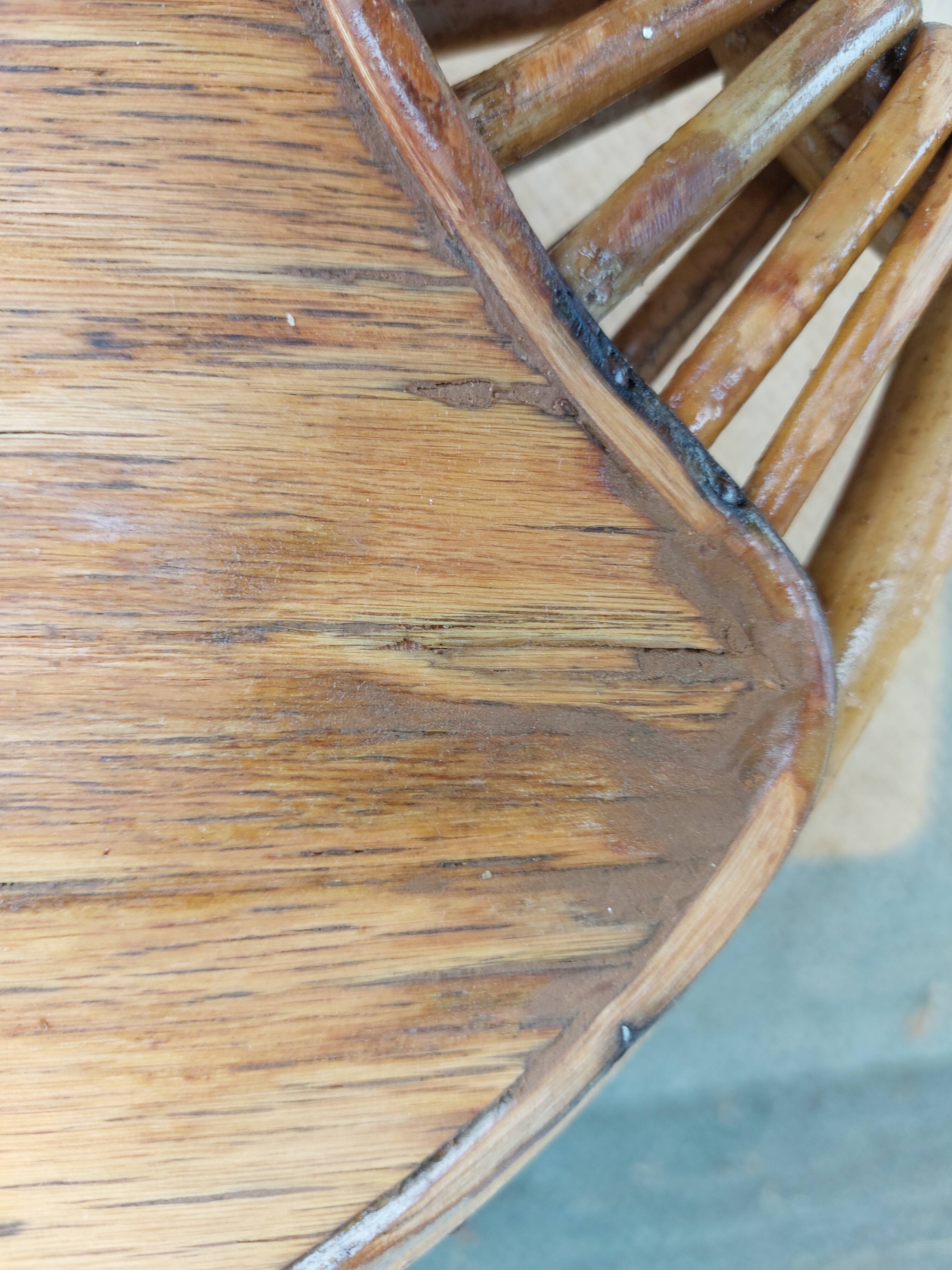 4 armchairs and a coffee table made of rattan and bamboo wood, vintage.