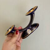 Set of 2 vintage blue and gold ceramic candle holders