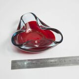 Asymmetrical ashtray murano red and transparent background 1960