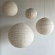 Hanging lamp in rattan and round japanese natural linen d:50
