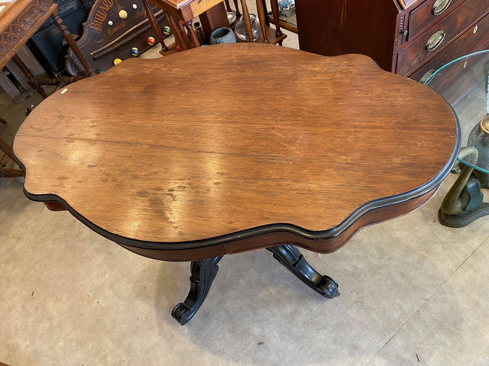 napoleon iii violin table mahogany top with drawers legs with castors