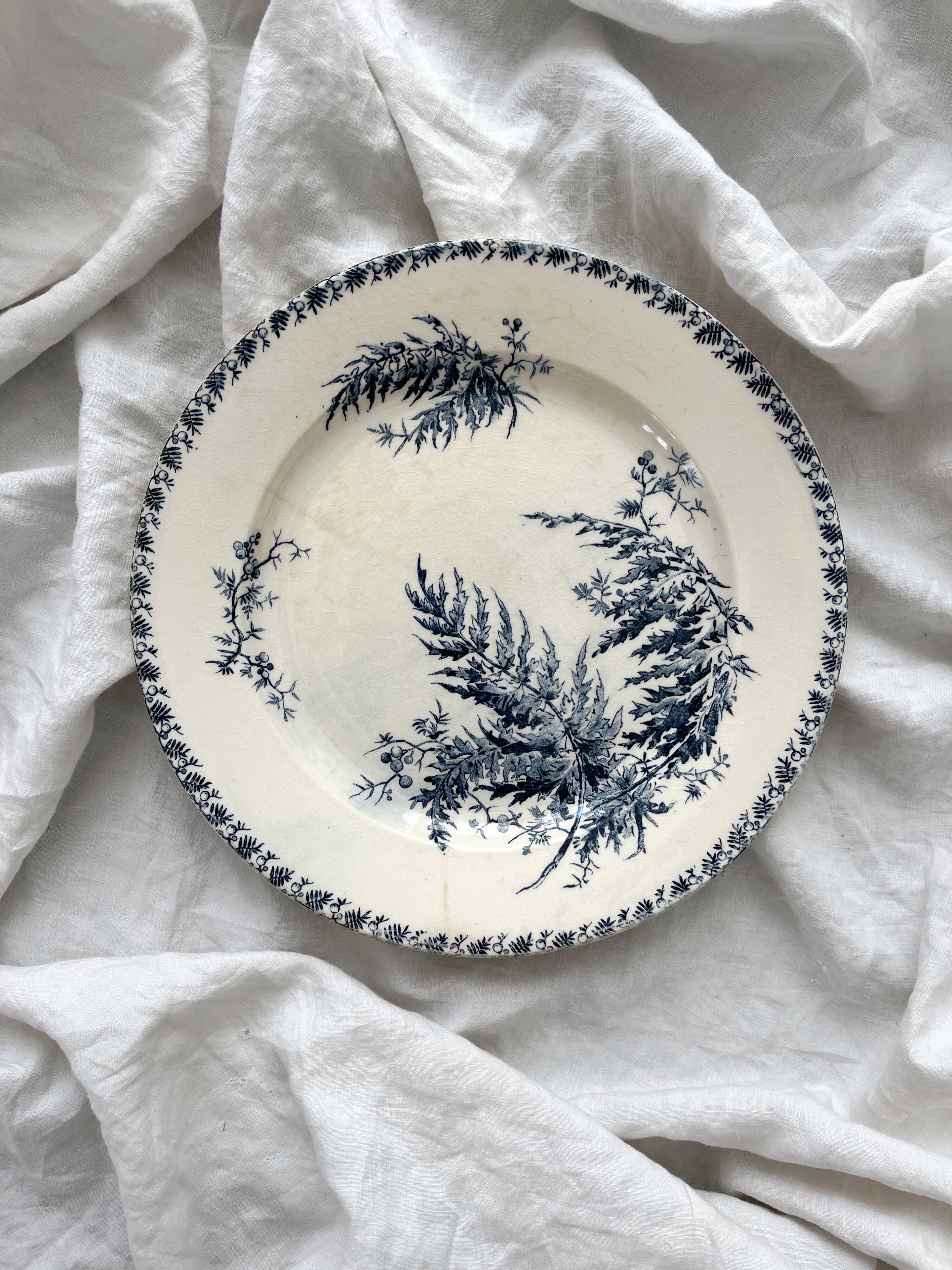 Round ironstone dish "Fougères" Gien late 19th century