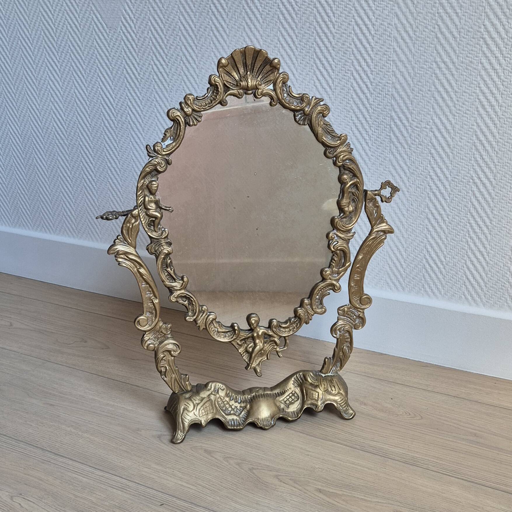 Antique table mirror in bronze — Louis XV Rococo style — 1900-1920