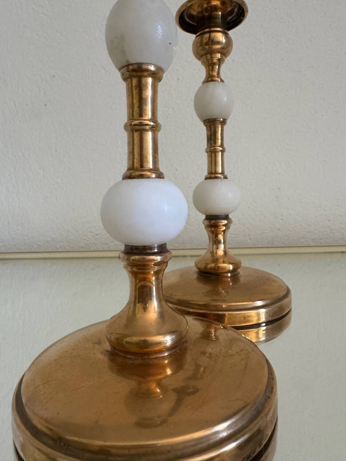 60s gold alabaster metal candlesticks