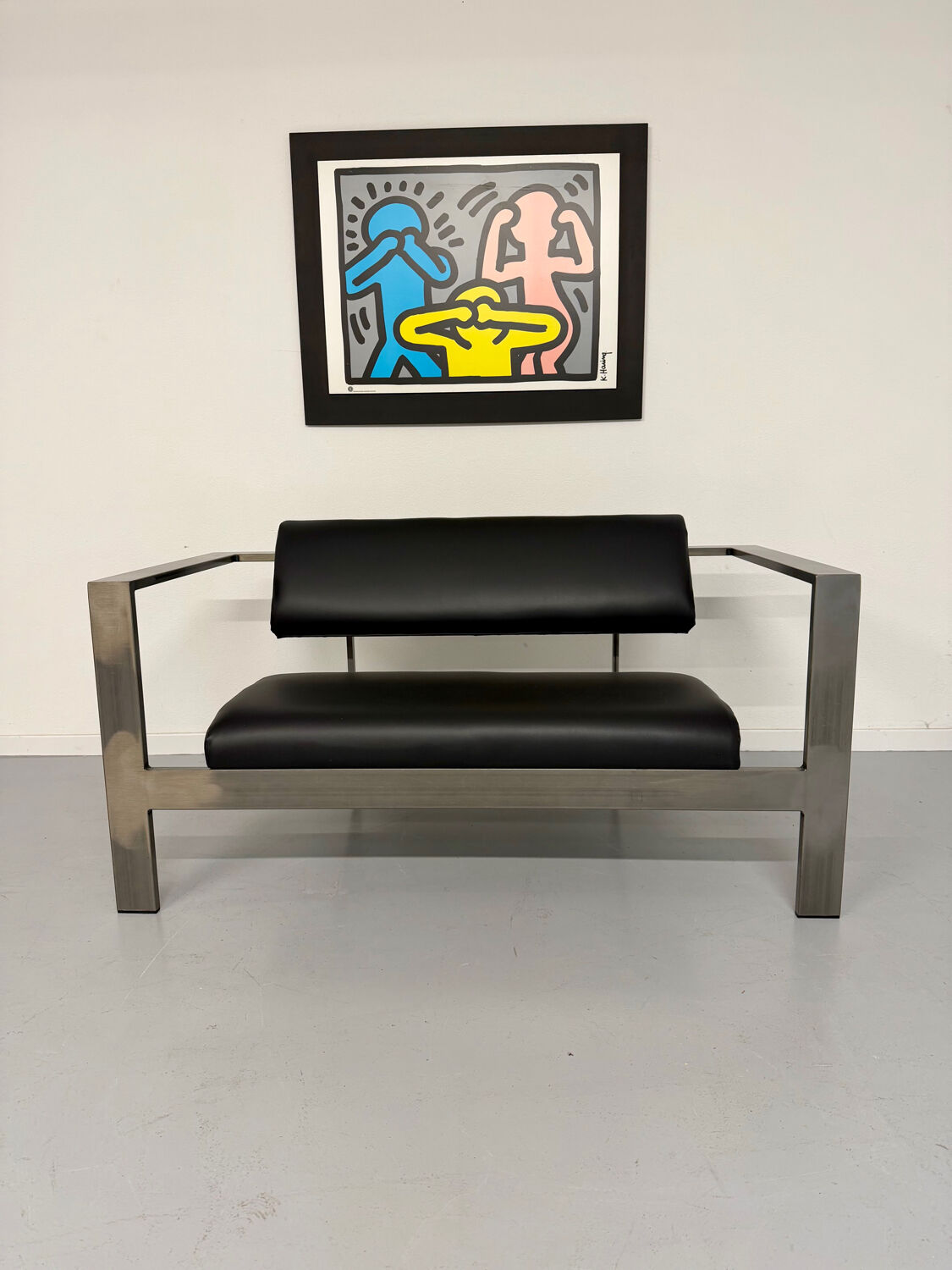 Salon brutaliste fauteuils simili métal design Karl Friedrich Forster