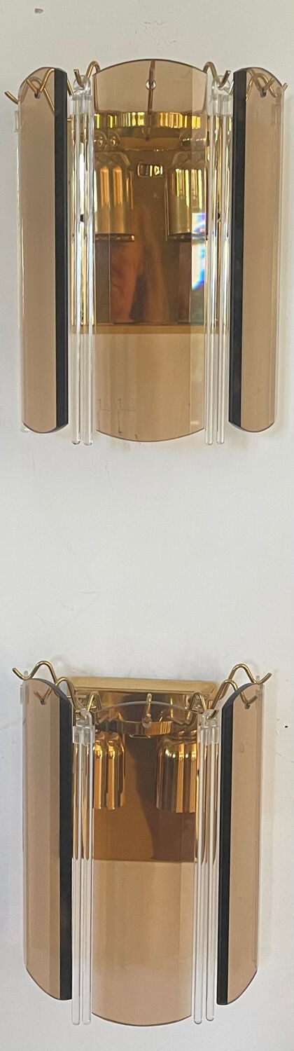 Pair of Italian smoked glass wall lights 1970