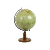 Vintage globe with compass on oak base from the 1940s