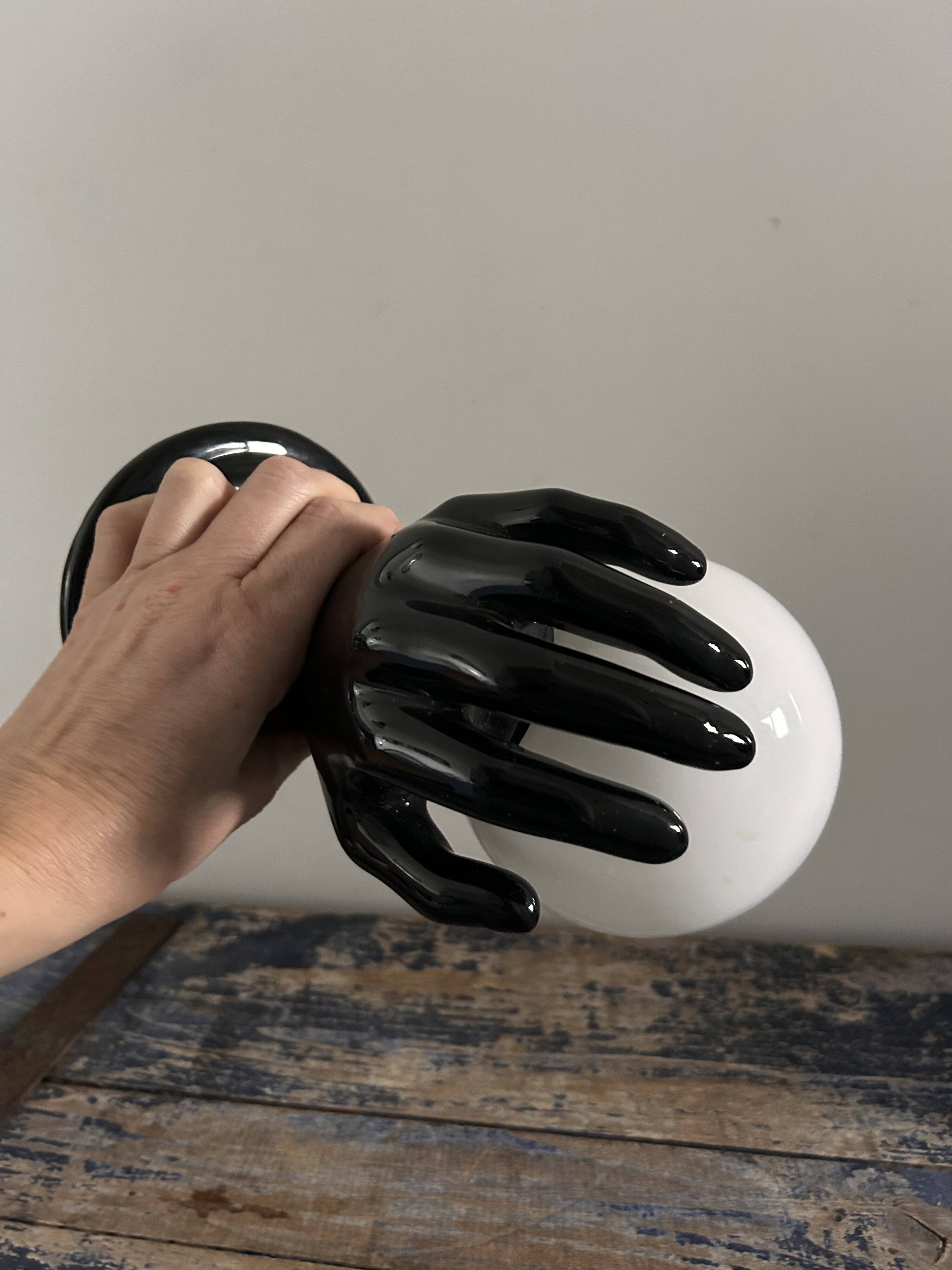 Handmade wall light in black and opaline ceramic