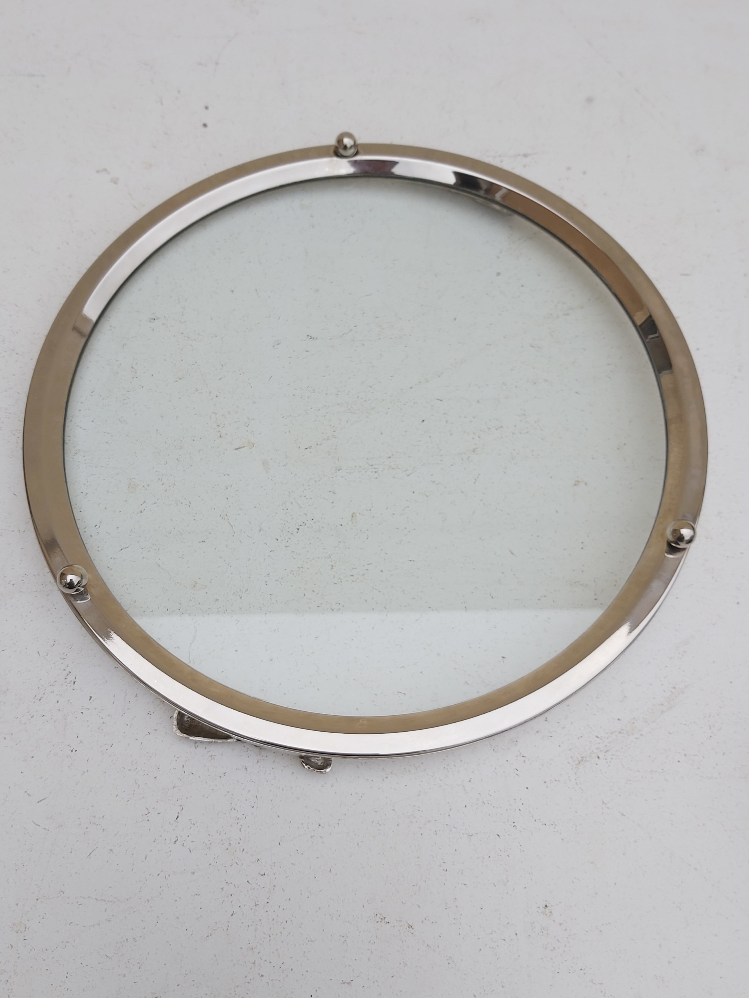 Round tray silver metal 70s