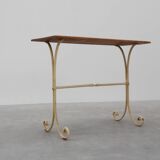 Table de bistrot française du XXe siècle avec base en fonte et plateau en chêne