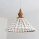 "Olga" pleated pendant light in beige checked fabric and turned wood finish