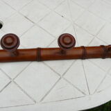 Old rustic wooden coat rack turned in imitation of bamboo 1900, 6 hooks