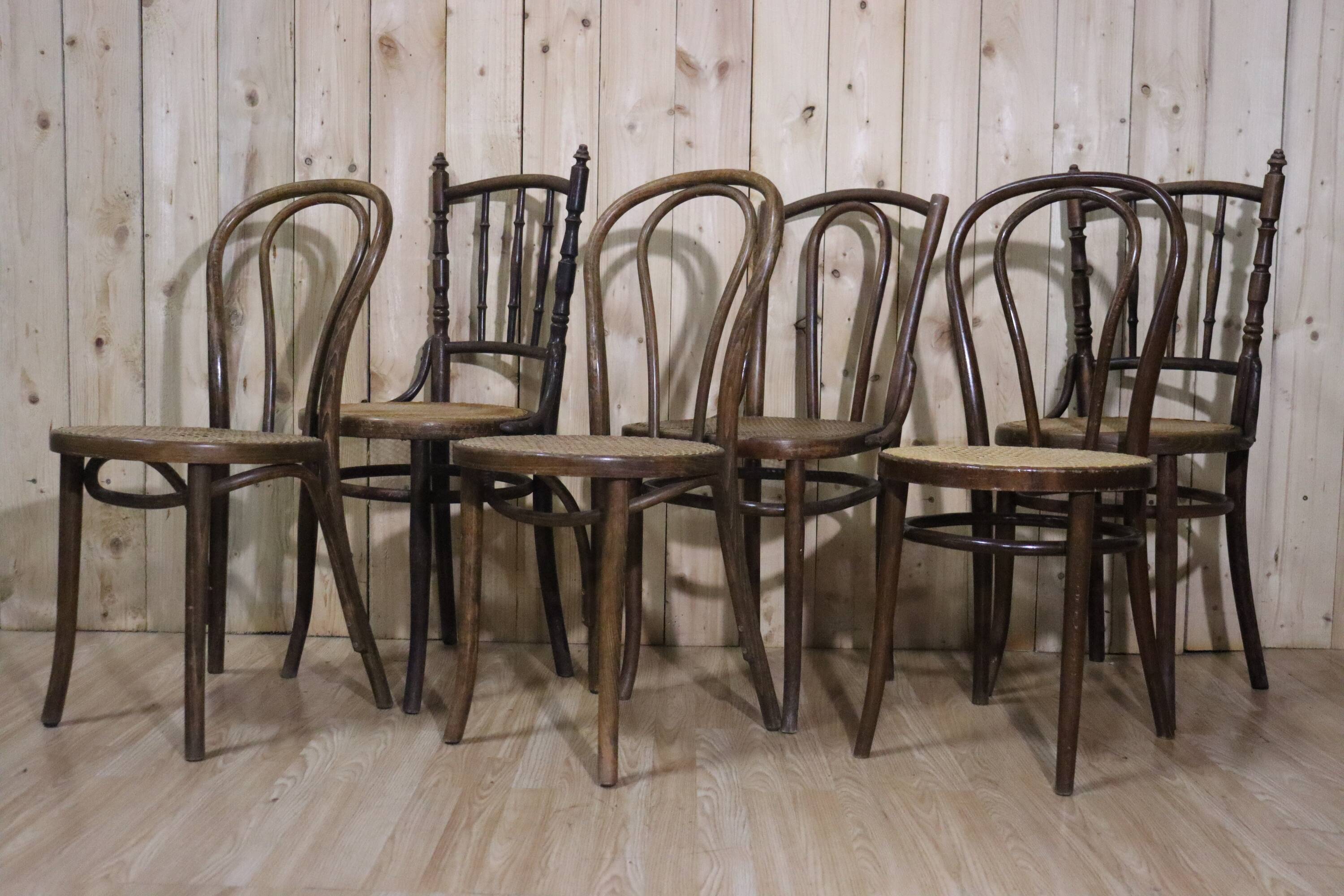 Set of 6 mismatched bistro chairs