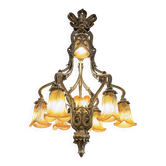 Grand lustre 8 feux en bronze Art nouveau, École de Nancy – Vers 1900
