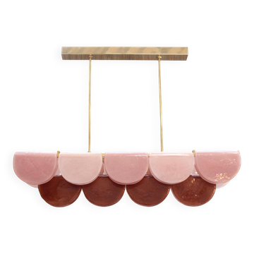 Murano Glass and Brass Pendant Lamp in Burgundy, Blush and Powder Pink, Italy