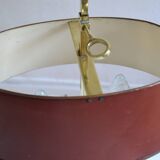 hot water bottle lamp with 2 bronze lights and burgundy sheet metal lampshade