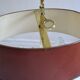 hot water bottle lamp with 2 bronze lights and burgundy sheet metal lampshade