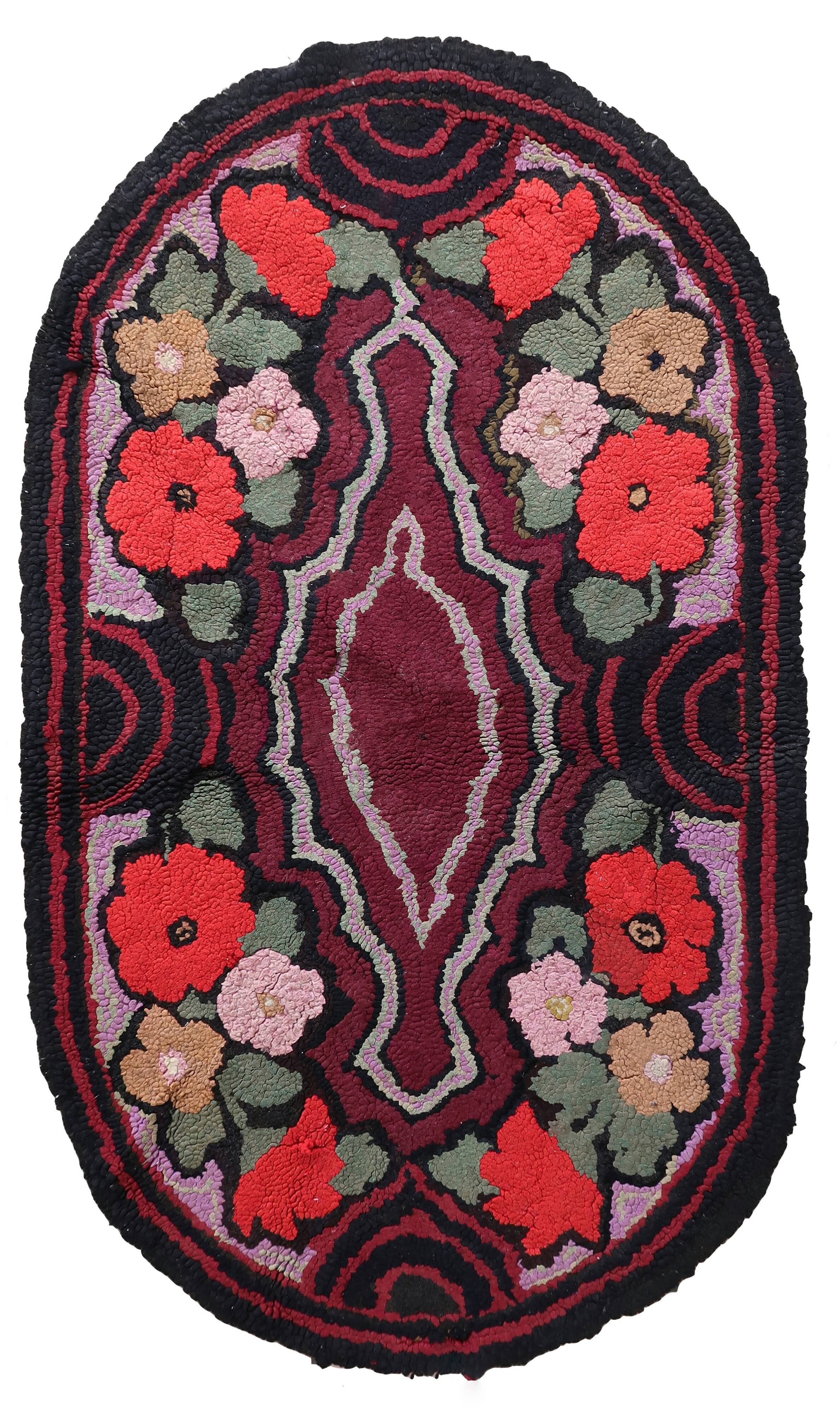 Tapis ancien fait main American Hooked 75cm x 130cm - 1C990